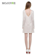 Casual Backless Striped Women Dress Long Sleeve A Line Dress Vestidos SMLXL Beige Dress vestido de festa  SN9