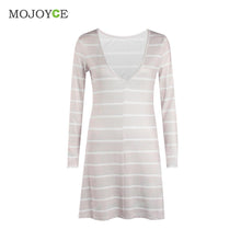 Casual Backless Striped Women Dress Long Sleeve A Line Dress Vestidos SMLXL Beige Dress vestido de festa  SN9