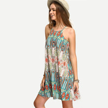 Casual Boho Mini Women Dress Strap Beach Dress Floral Print Tunic Sleeveless Short Chiffon Dress Vestido de renda  SN9