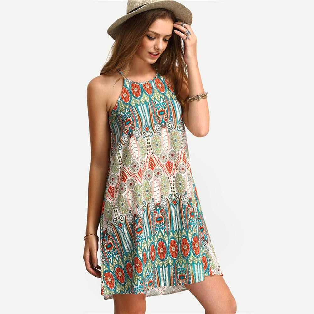 Casual Boho Mini Women Dress Strap Beach Dress Floral Print Tunic Slee shopnow9 Casual Boho Mini Women Dress Strap Beach Dress Floral Print Tunic Slee shopnow9