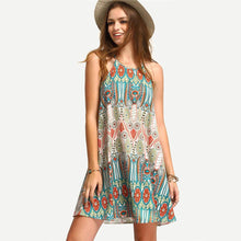 Casual Boho Mini Women Dress Strap Beach Dress Floral Print Tunic Sleeveless Short Chiffon Dress Vestido de renda  SN9
