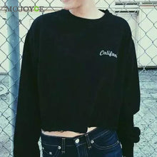 Casual Cotton Embroidered Letter Long Sleeve Sweatshirt Crop Top Black Grey Women Top Sweatshirt Women SN9