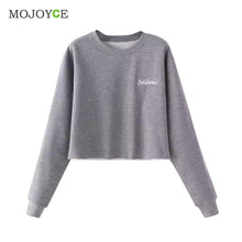 Casual Cotton Embroidered Letter Long Sleeve Sweatshirt Crop Top Black Grey Women Top Sweatshirt Women SN9