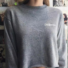 Casual Cotton Embroidered Letter Long Sleeve Sweatshirt Crop Top Black Grey Women Top Sweatshirt Women SN9