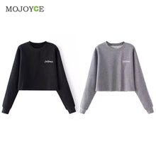 Casual Cotton Embroidered Letter Long Sleeve Sweatshirt Crop Top Black Grey Women Top Sweatshirt Women SN9