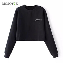 Casual Cotton Embroidered Letter Long Sleeve Sweatshirt Crop Top Black Grey Women Top Sweatshirt Women SN9