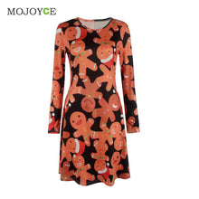 Casual Gingerbread Man Christmas Women Dress Snowman Snowflake Printed Long Sleeve Dress Christmas Vestidos Plus Size SN9
