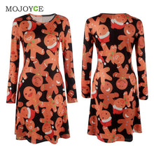 Casual Gingerbread Man Christmas Women Dress Snowman Snowflake Printed Long Sleeve Dress Christmas Vestidos Plus Size SN9