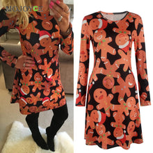 Casual Gingerbread Man Christmas Women Dress Snowman Snowflake Printed Long Sleeve Dress Christmas Vestidos Plus Size SN9