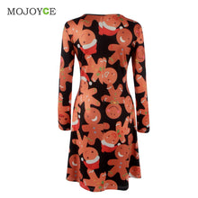 Casual Gingerbread Man Christmas Women Dress Snowman Snowflake Printed Long Sleeve Dress Christmas Vestidos Plus Size SN9