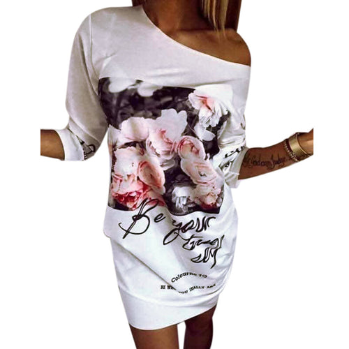 Casual Print Dress Printing Loose Bodycon Formal Party Dress Round Neck Floral Above-knee Length Dresses Vestidos SN9