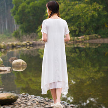 Casual Solid Dress Women Elegant Loose Short Sleeve V Neck Dress Cotton Linen Boho Long Dress Vestidos Plus Size SN9