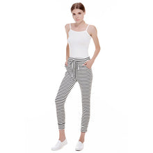 Casual sexy white striped pants slim elastic high waist women trousers bodycon knitted long pants  SN9