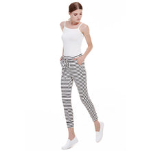 Casual sexy white striped pants slim elastic high waist women trousers bodycon knitted long pants  SN9