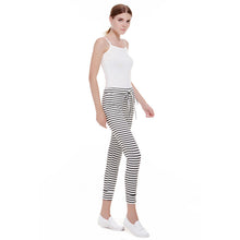 Casual sexy white striped pants slim elastic high waist women trousers bodycon knitted long pants  SN9
