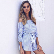 Fashion Blue Striped Jumpsuit Women Short Tassel Combinaison Short Femme Jumpsuits Rompers Womens Jumpsuit Combinaison Femme SN9